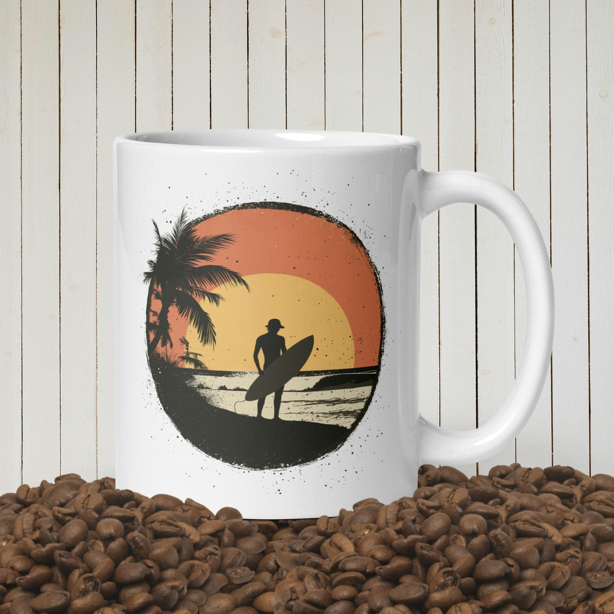 Sunset Surfer Mug | Surf High Design | Customizable Text | Perfect for Surf Lovers
