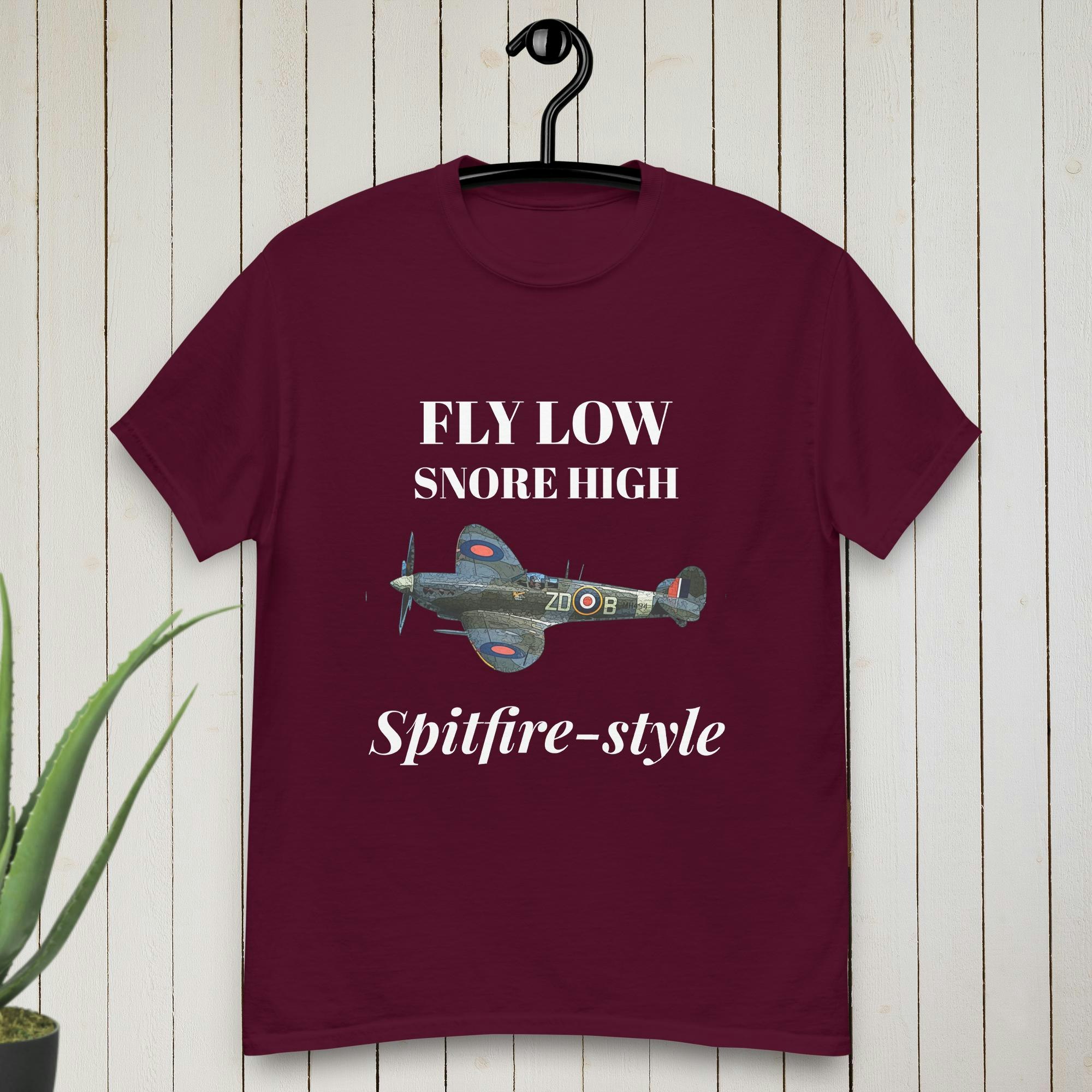 Spitfire Fly Low Snore High T-Shirt | Customizable Text Tee & Shirt | Perfect for Aviation Fans