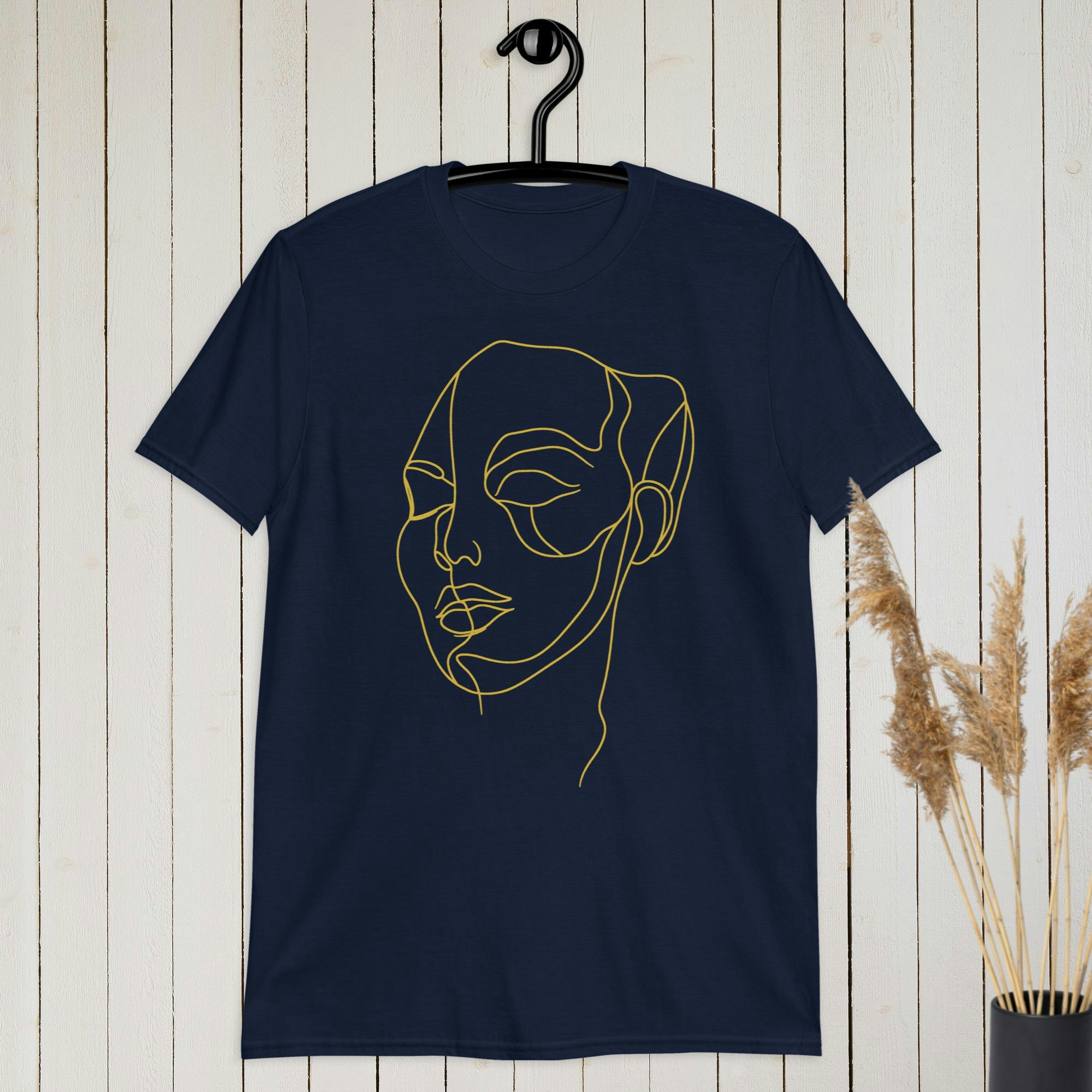 Gold Line Art Abstract Woman's Face T-shirt | Customizable Text Tee & Shirt