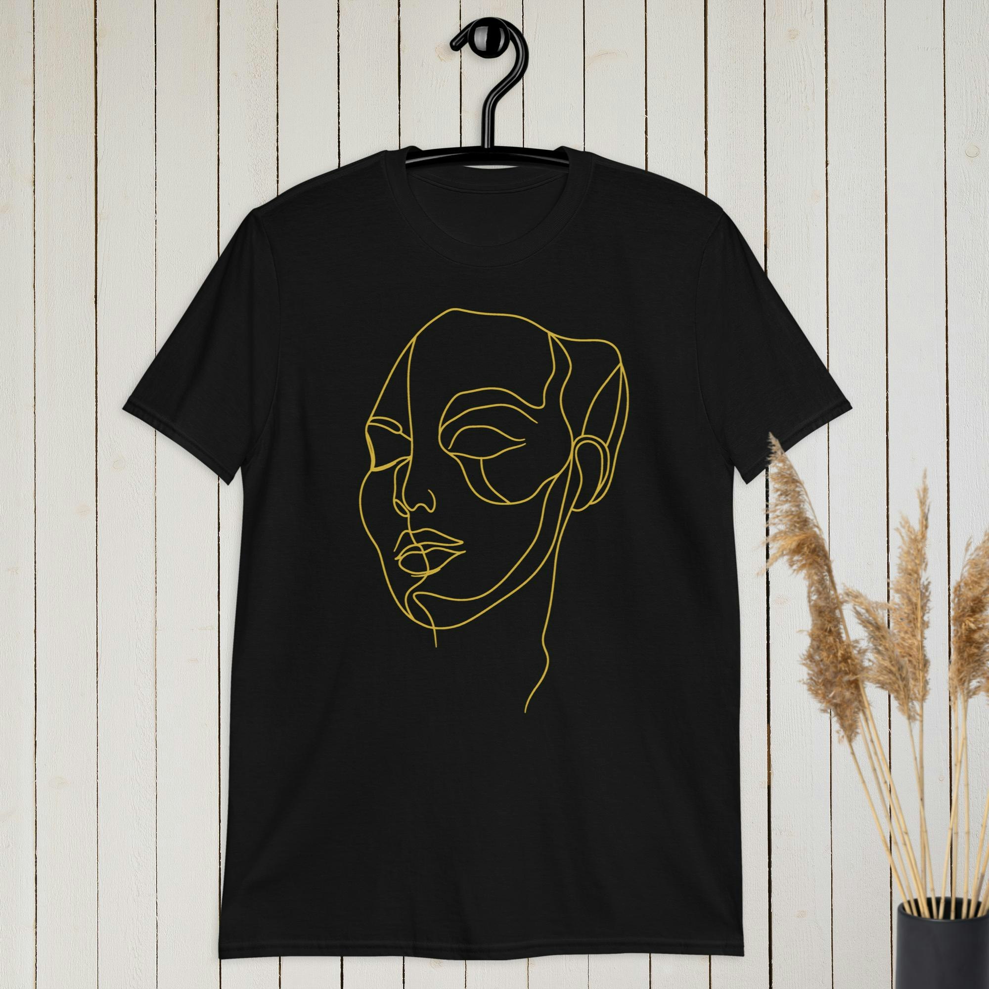 Gold Line Art Abstract Woman's Face T-shirt | Customizable Text Tee & Shirt