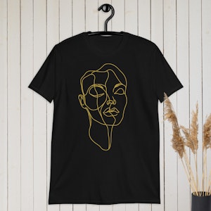 Gold Line Art Abstract Female Face T-shirt