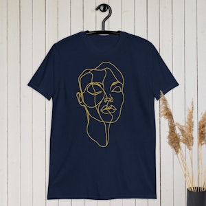Elegant minimalistisk guldlinje ansikte T-shirt