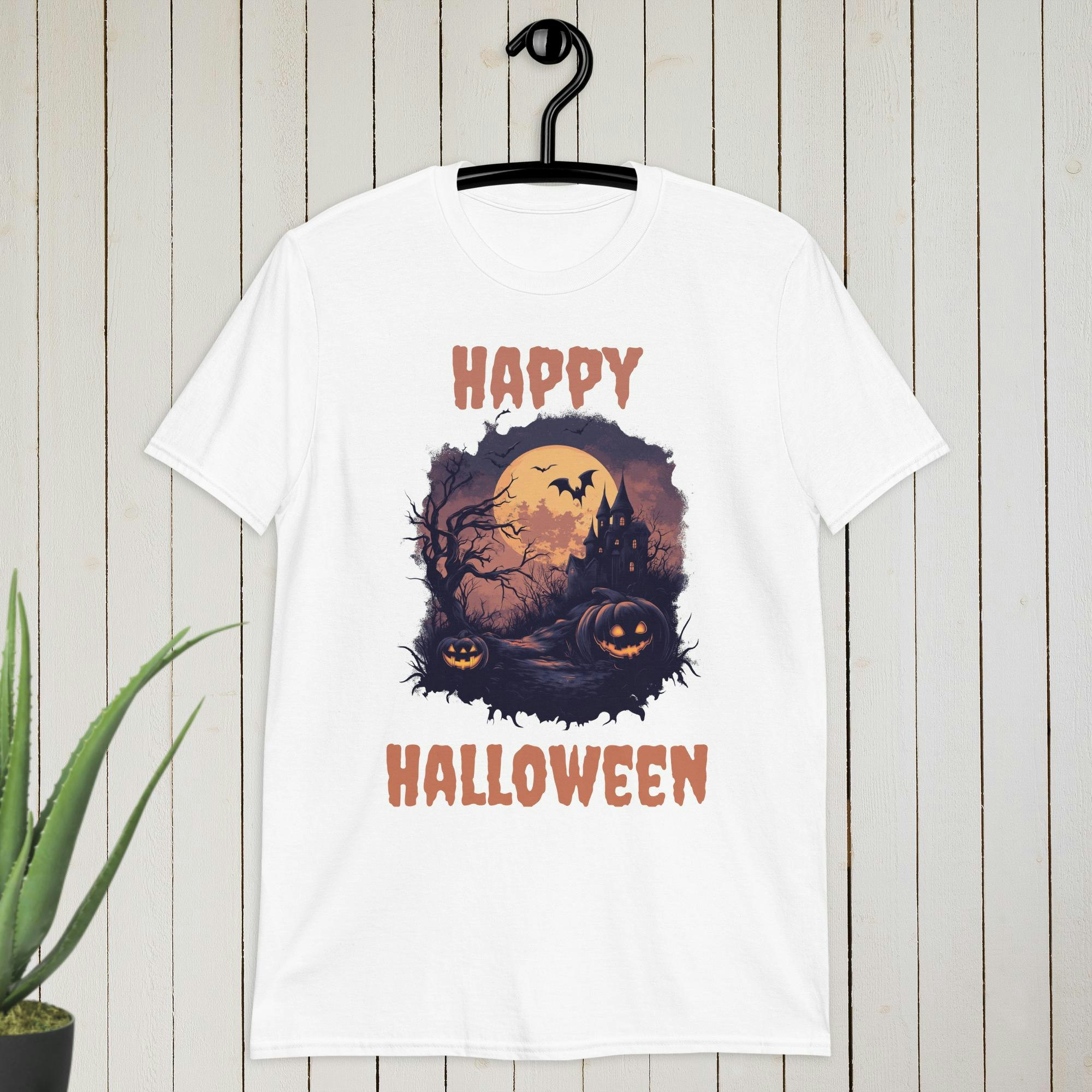 Happy Halloween T-shirt | Scary Pumpkin & Bats | Customizable Text Tee & Shirt