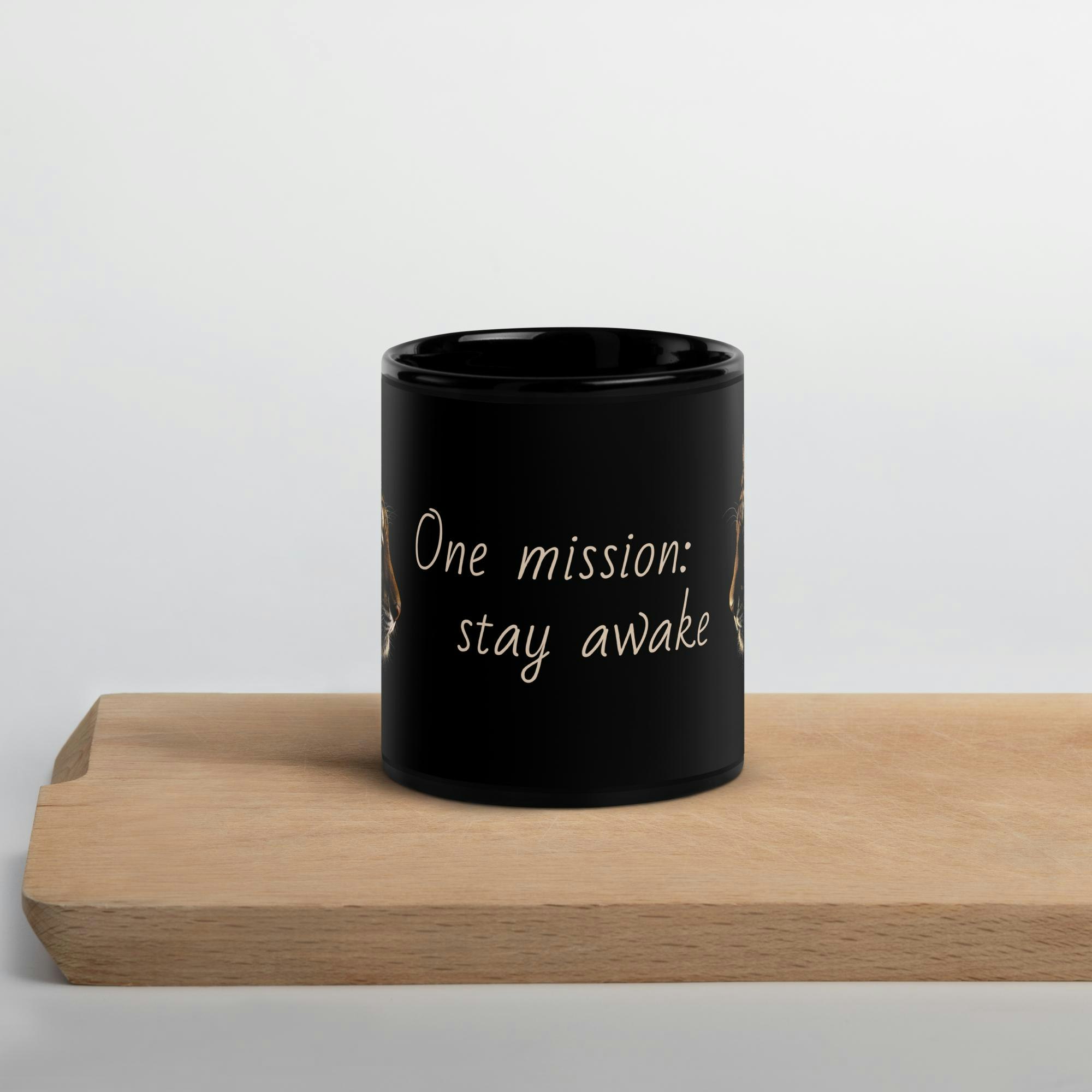 Tiger Silhoutte Mug | Colour on Black Ceramic Cup | One Mission: Stay Awake