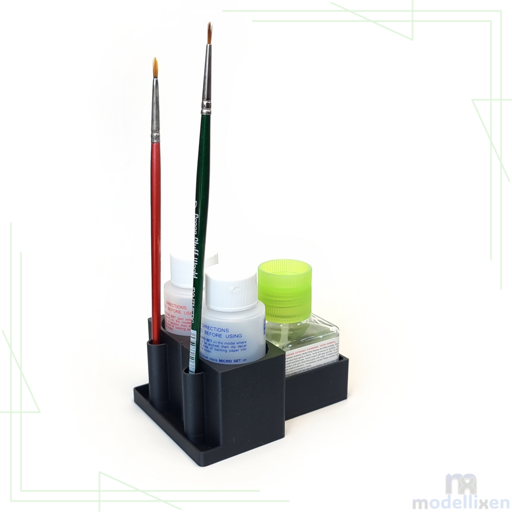 Organiser for decal fluids and cement adhesives