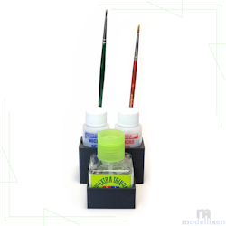 Organiser for decal fluids and cement adhesives