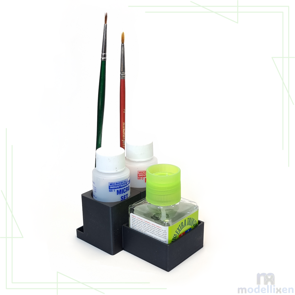 Organiser for decal fluids and cement adhesives