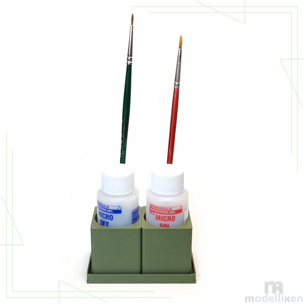 Decal Solution Holder for 2 Bottles & 2 Brushes – Fits Microscale Microscales