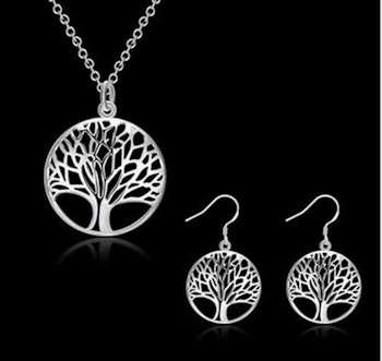 925 Silverpläterad Livets Träd / Visdomsträd Halsband / Örhänge och Ringar