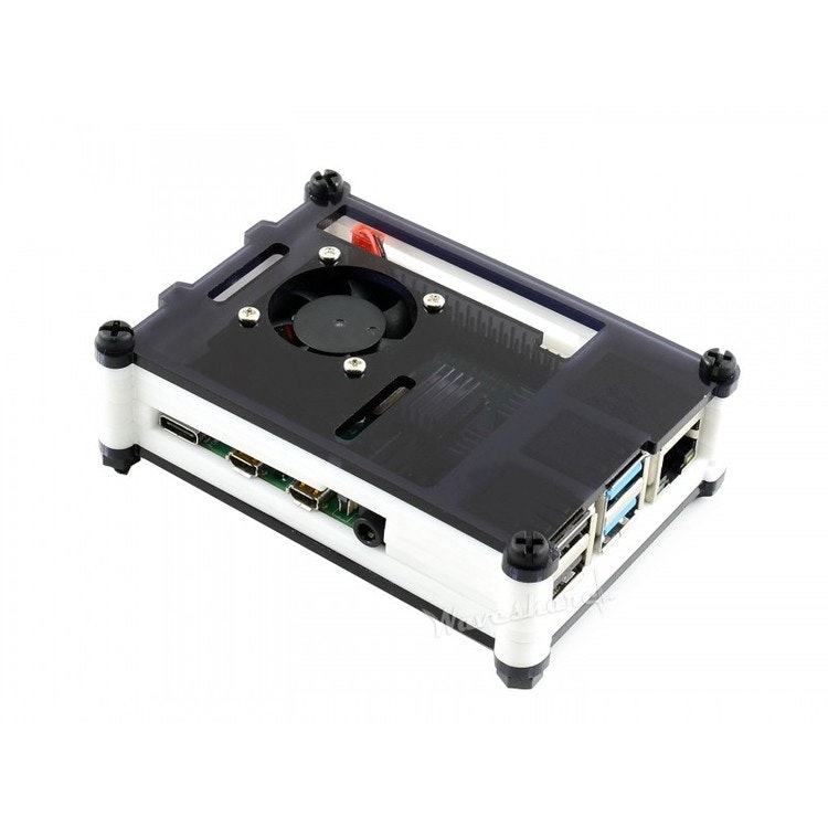 Black White Acrylic Case for Raspberry Pi 4, with Cooling Fan