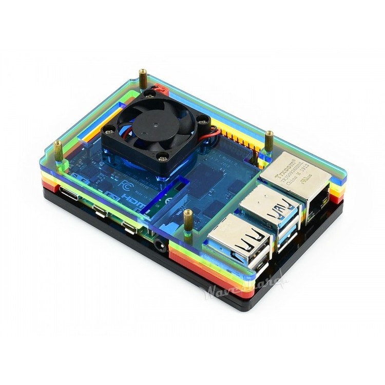 Colorful Rainbow Acrylic Case for Raspberry Pi 4, with Cooling Fan