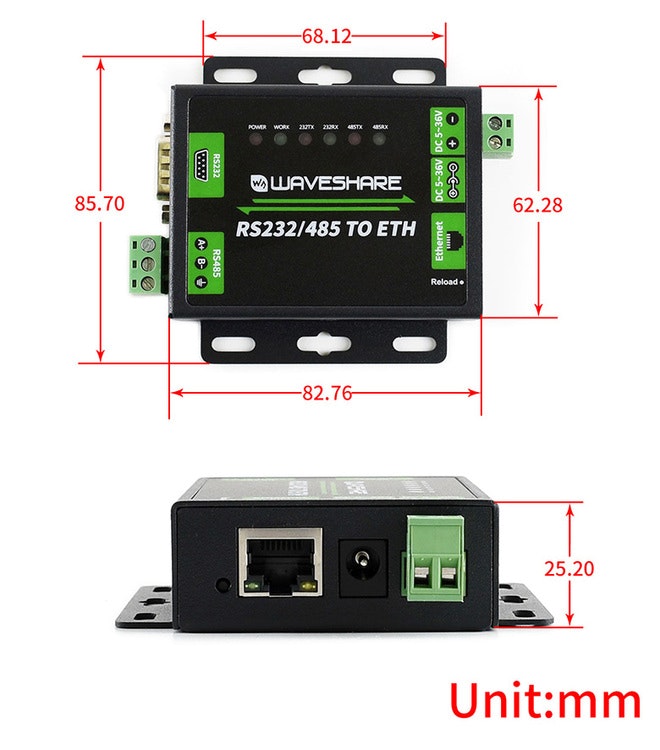 RS232/RS485 to Ethernet Converter support Modbus  EU plug