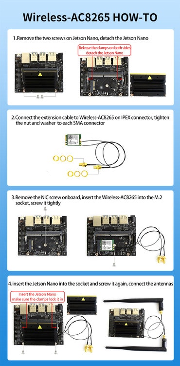 AC8265 Wireless NIC for Jetson Nano, WiFi / Bluetooth