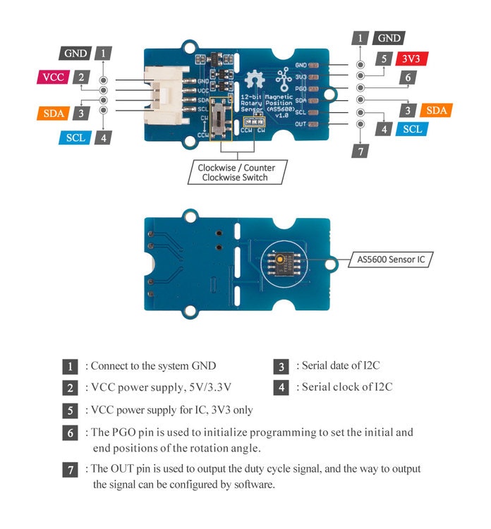 Grove - 12-bit Magnetic Rotary Position Sensor / Encoder (AS5600)