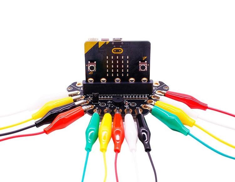 micro:bit expansion board with  buzzer and headphone jack for alligator clips