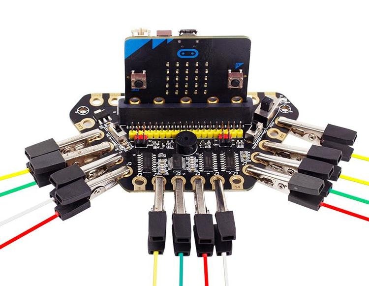 micro:bit expansion board with  buzzer and headphone jack for alligator clips