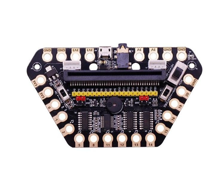 micro:bit expansion board with  buzzer and headphone jack for alligator clips