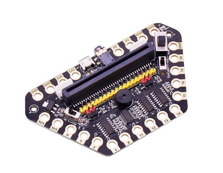 micro:bit expansion board with  buzzer and headphone jack for alligator clips