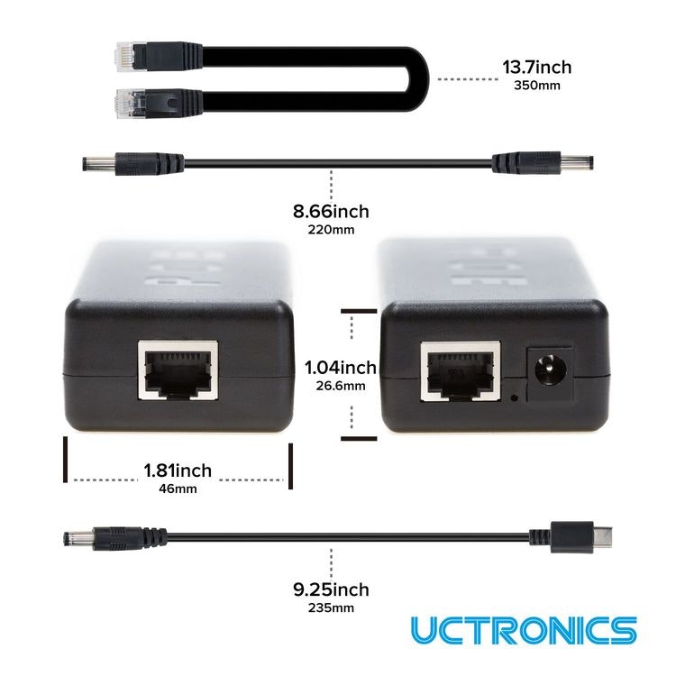 UCTRONICS PoE Gigabit Splitter 5V 4A – Active PoE+ to Barrel Jack, IEEE 802.3at