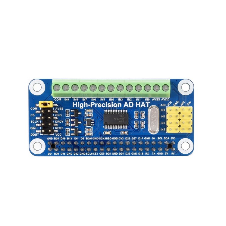 High-Precision AD HAT For Raspberry Pi, ADS1263 10-Ch 32-Bit ADC