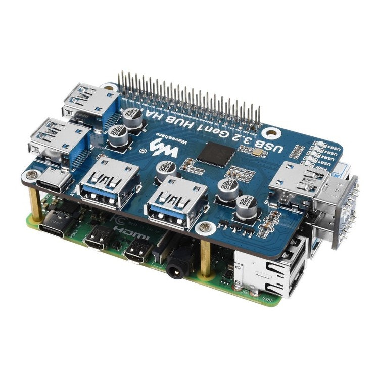 USB 3.2 Gen1 HUB HAT for Raspberry Pi, 4x USB 3.2 Gen1 Ports, Driver-Free