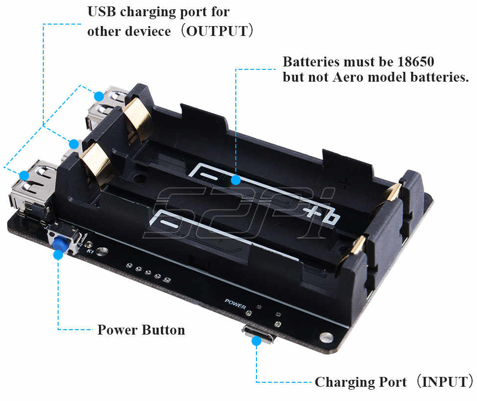 52Pi 18650 UPS With RTC & Coulometer Pro Power Supply Device Extended Two USB Port for Raspberry Pi 4 B / 3B+/ 3B