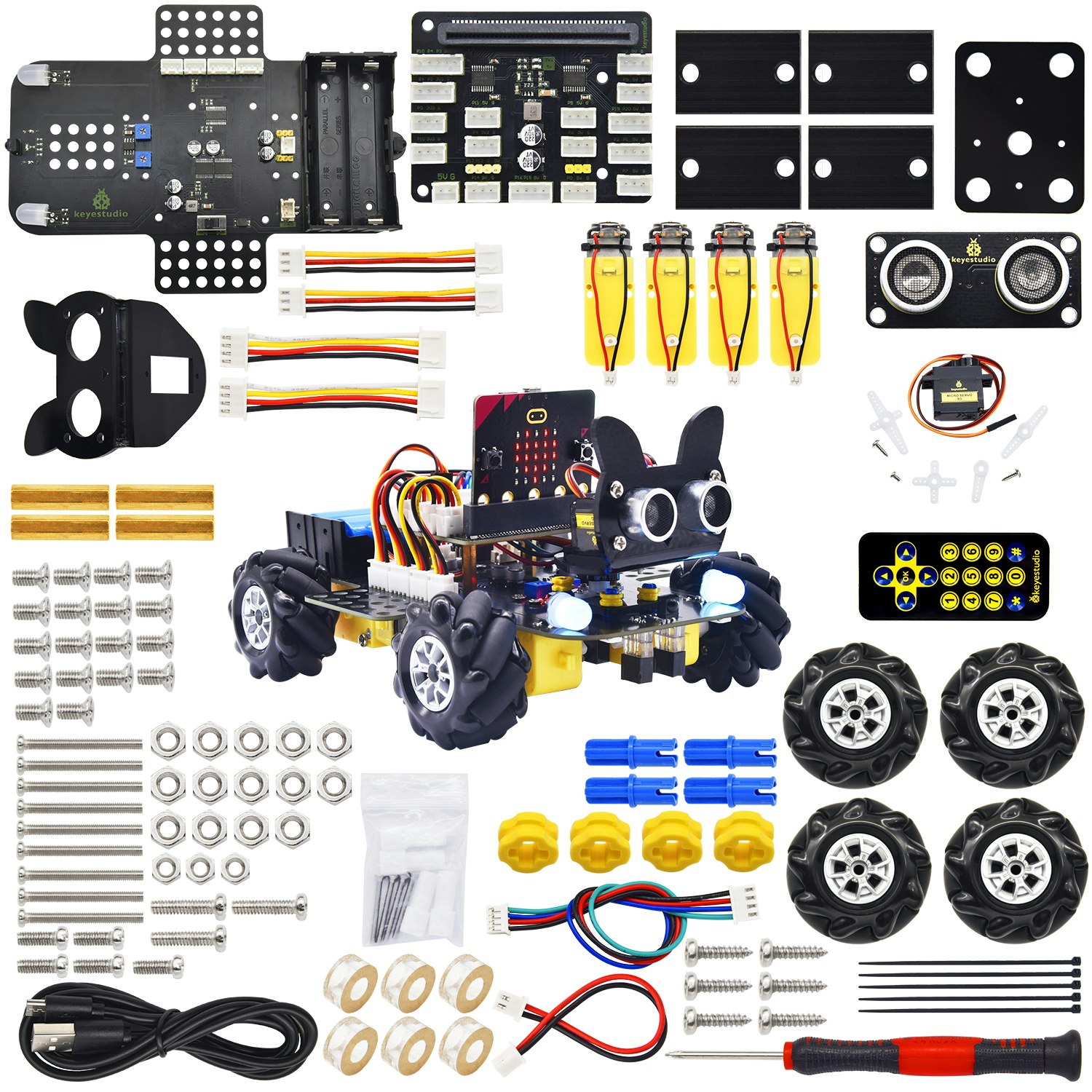 Keyestudio Micro:Bit V2 4WD Mecanum Wheel Robot Car Kit For Microbit STEM Toys Makecode & Python Programming