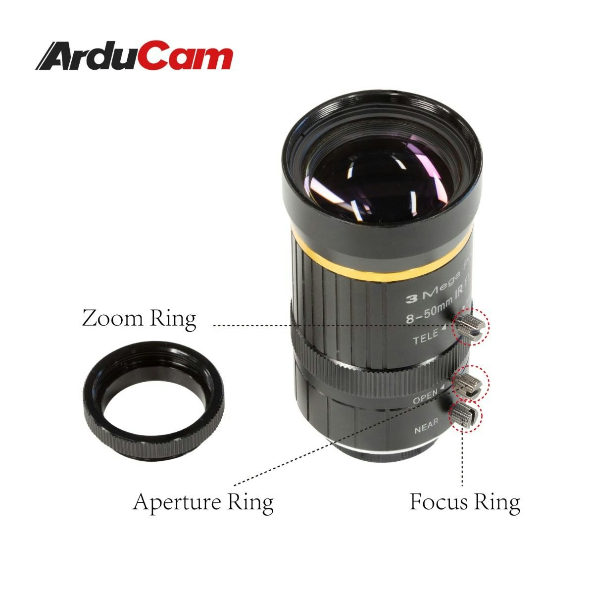 Arducam 8-50mm C-Mount Zoom Lens for IMX477 Raspberry Pi HQ Camera