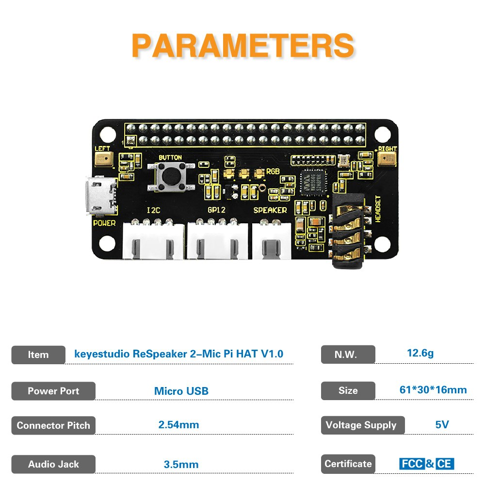 ReSpeaker 2-Mic Pi HAT V1.0 for Raspberry Pi 4/4B