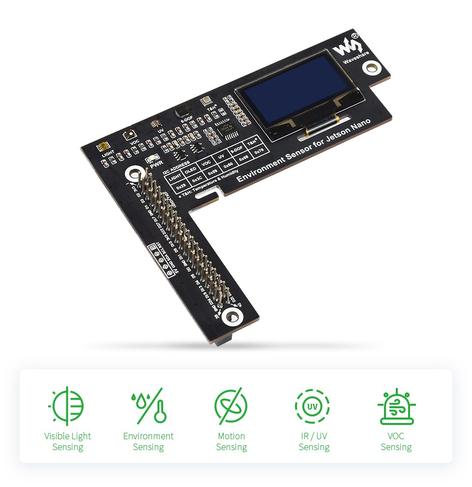 Environment Sensors Module for Jetson Nano, I2C Bus, with 1.3inch OLED Display
