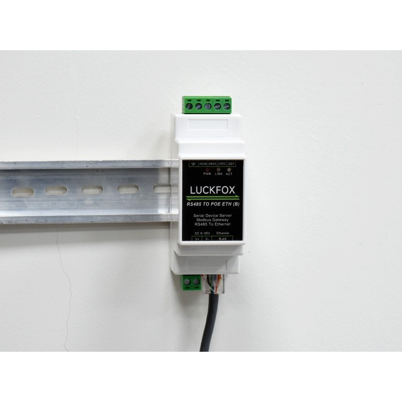 Industrial serial server, LUCKFOX RS485 to RJ45 Ethernet, TCP/IP to serial, rail-mount support, with POE function