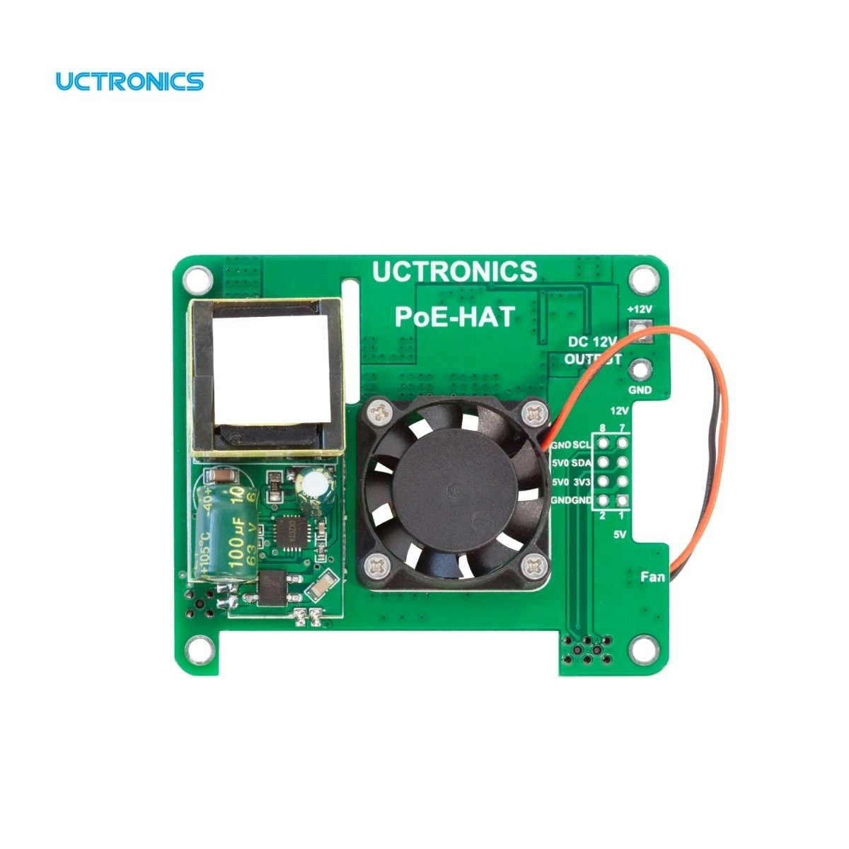 UCTRONICS PoE HAT 5V 3A for Raspberry Pi 4B, 3B+ and 802.3af/at PoE Network, with Cooling Fan