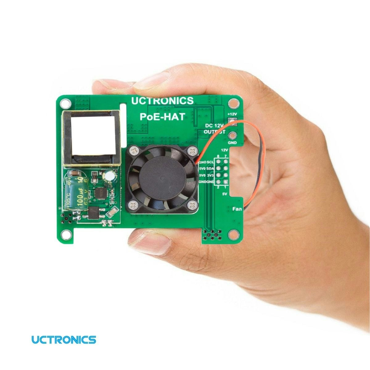 UCTRONICS PoE HAT 5V 3A for Raspberry Pi 4B, 3B+ and 802.3af/at PoE Network, with Cooling Fan