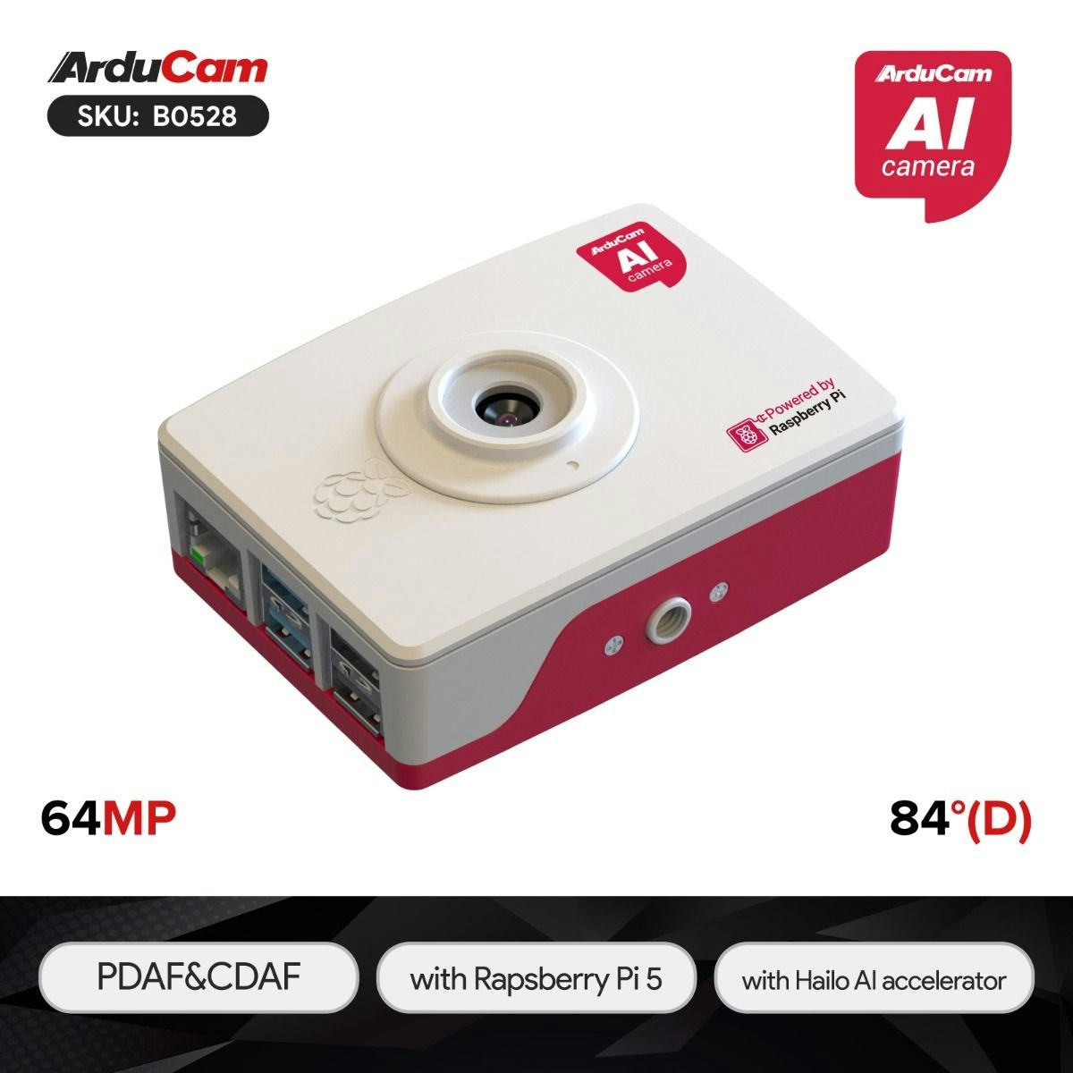 Arducam Pivistation 5 AI Camera 64MP Pro All-in-one Raspberry Pi 5 AI Camera Kit