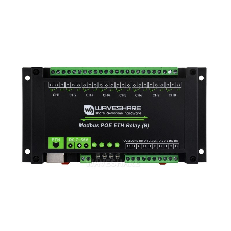 8-ch Ethernet Relay Module (B) With Digital Input, Modbus RTU/Modbus TCP Protocol, PoE Port Communication