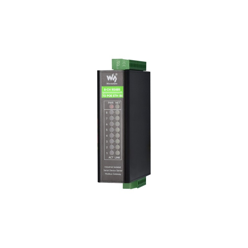 8-Channel RS485-to-Ethernet Serial Server | Independent Channels, Rail-Mount Industrial Isolated Module | PoE