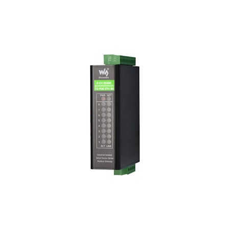 8-Channel RS485-to-Ethernet Serial Server | Independent Channels, Rail-Mount Industrial Isolated Module | PoE