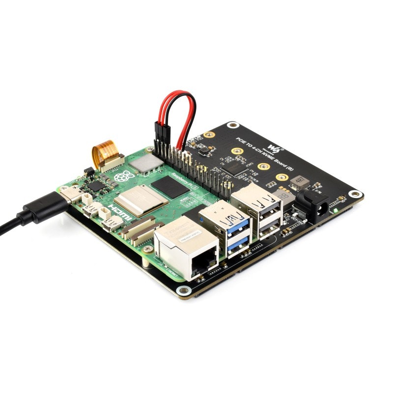 PCIe To 4-Ch M.2 Adapter Board for Raspberry Pi 5, Supports 4-ch NVMe Solid State Drives, Supports Powering The Raspberry Pi 5, Raspberry Pi 5 NVMe