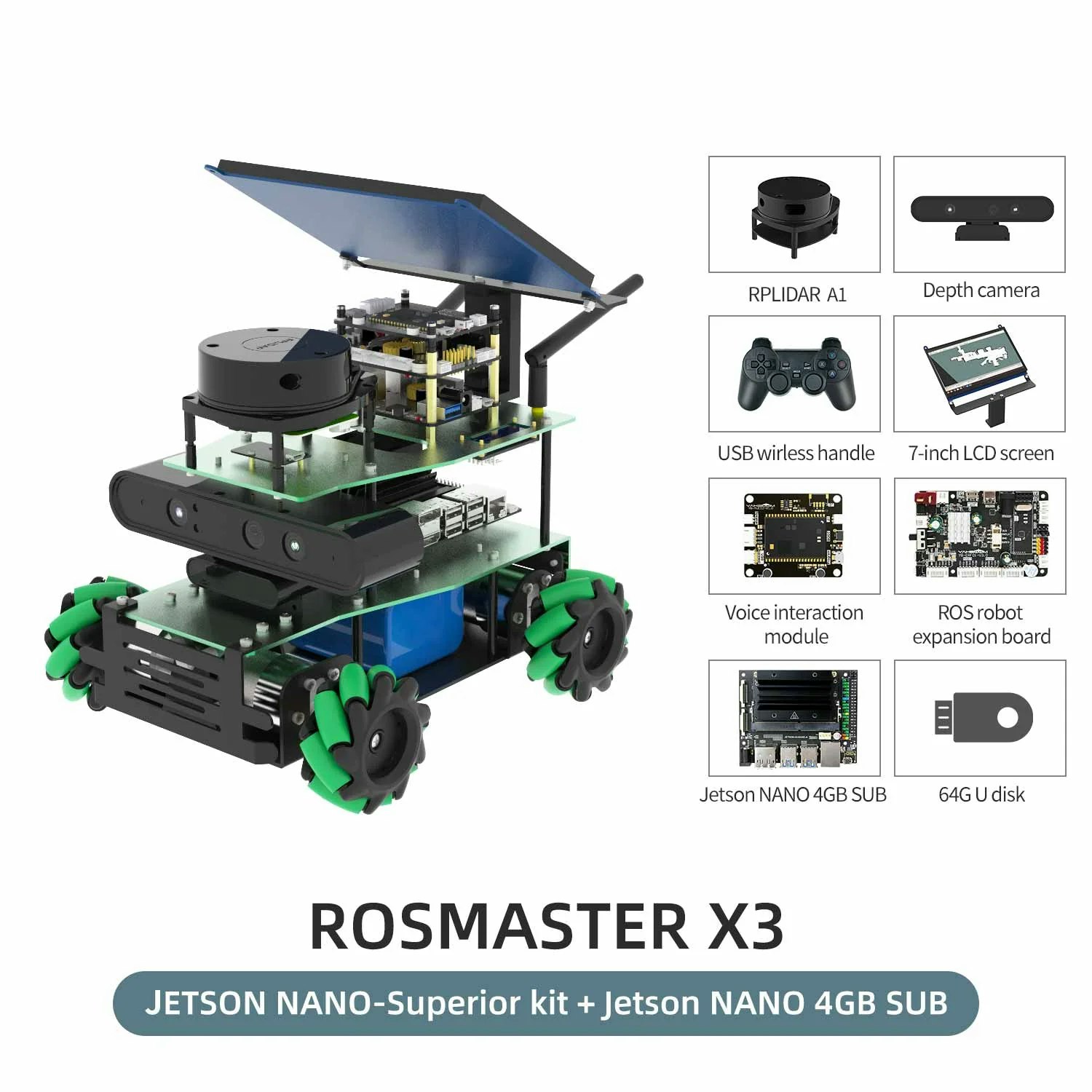 ROSMASTER X3 ROS2 Robot with Mecanum Wheel for Jetson Orin NANO SUPER/Orin NX SUPER/RaspberryPi 5