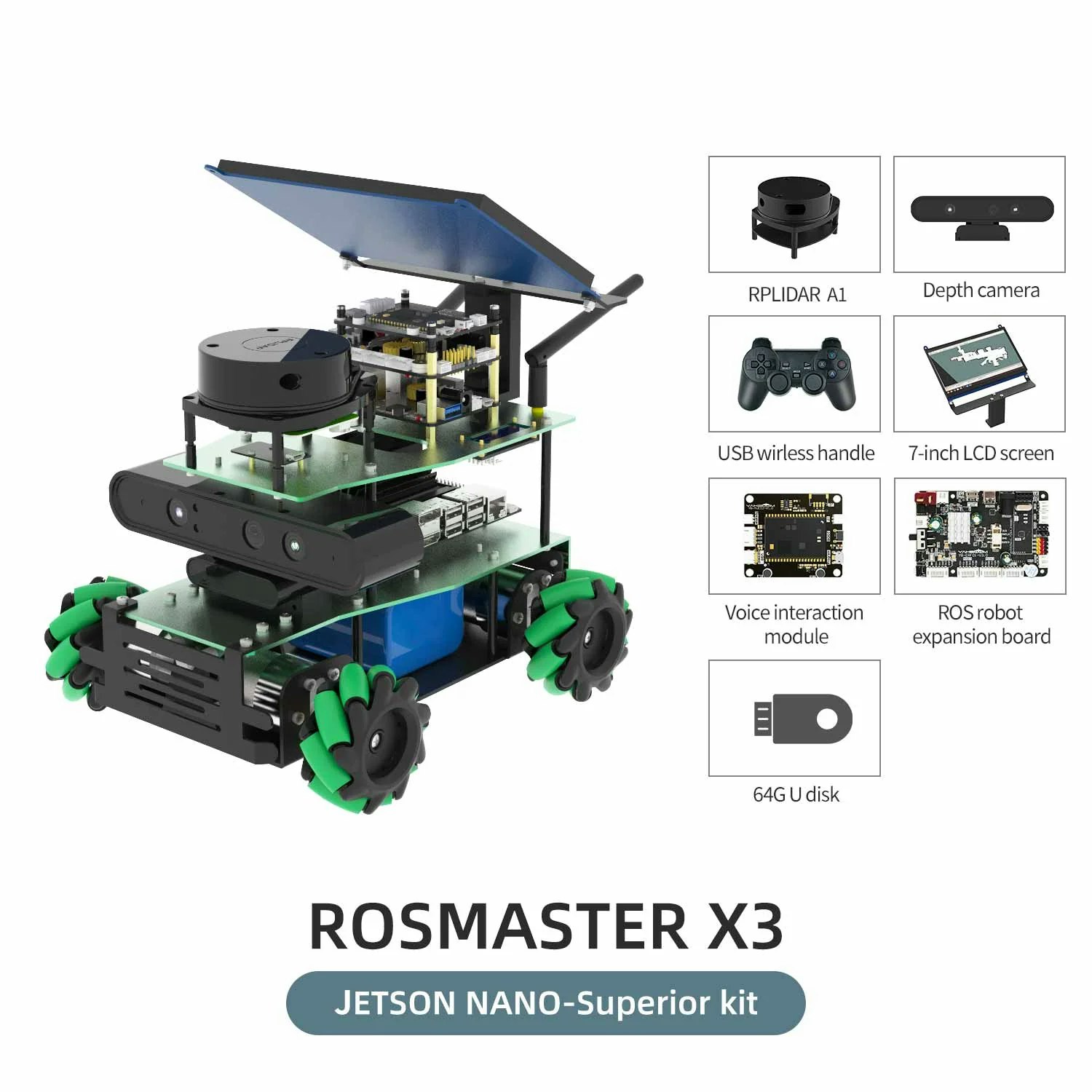 ROSMASTER X3 ROS2 Robot with Mecanum Wheel for Jetson Orin NANO SUPER/Orin NX SUPER/RaspberryPi 5