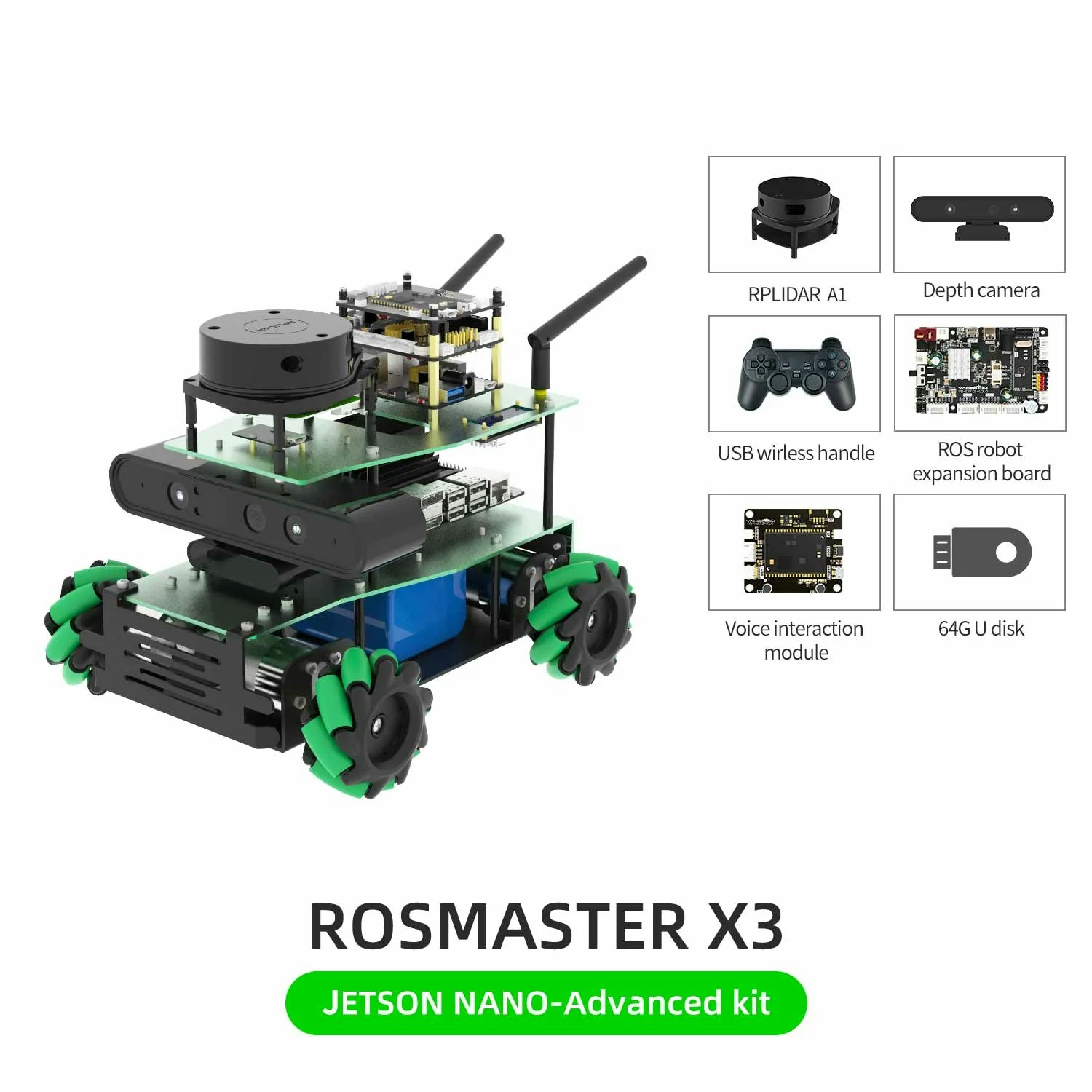ROSMASTER X3 ROS2 Robot with Mecanum Wheel for Jetson Orin NANO SUPER/Orin NX SUPER/RaspberryPi 5