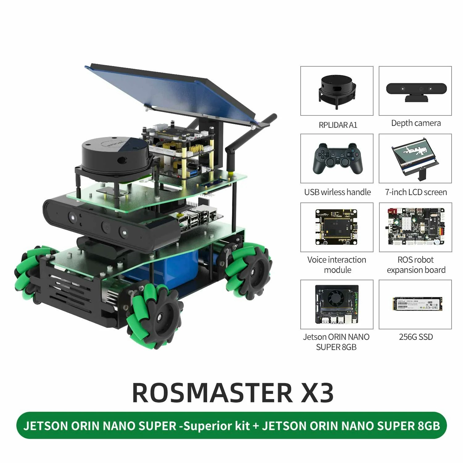 ROSMASTER X3 ROS2 Robot with Mecanum Wheel for Jetson Orin NANO SUPER/Orin NX SUPER/RaspberryPi 5