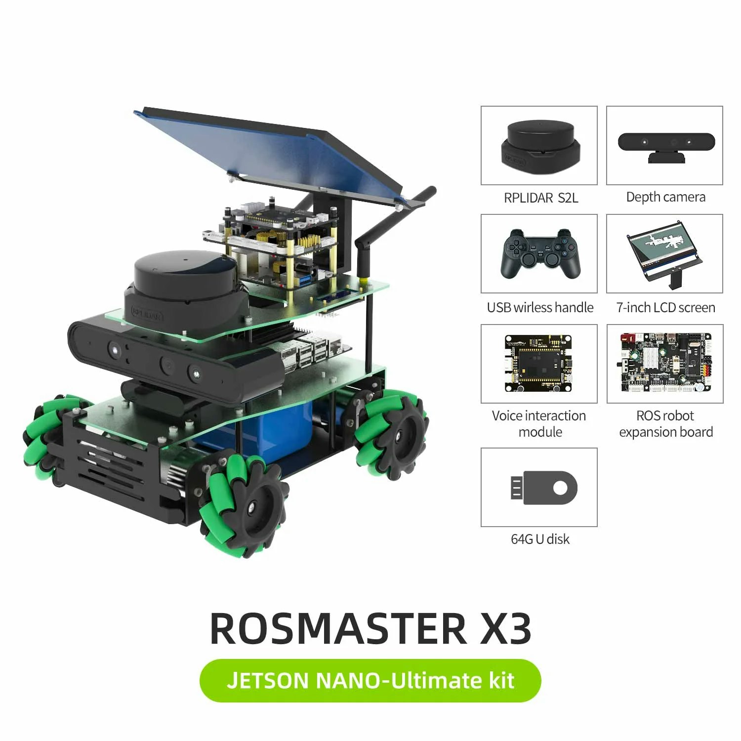 ROSMASTER X3 ROS2 Robot with Mecanum Wheel for Jetson Orin NANO SUPER/Orin NX SUPER/RaspberryPi 5