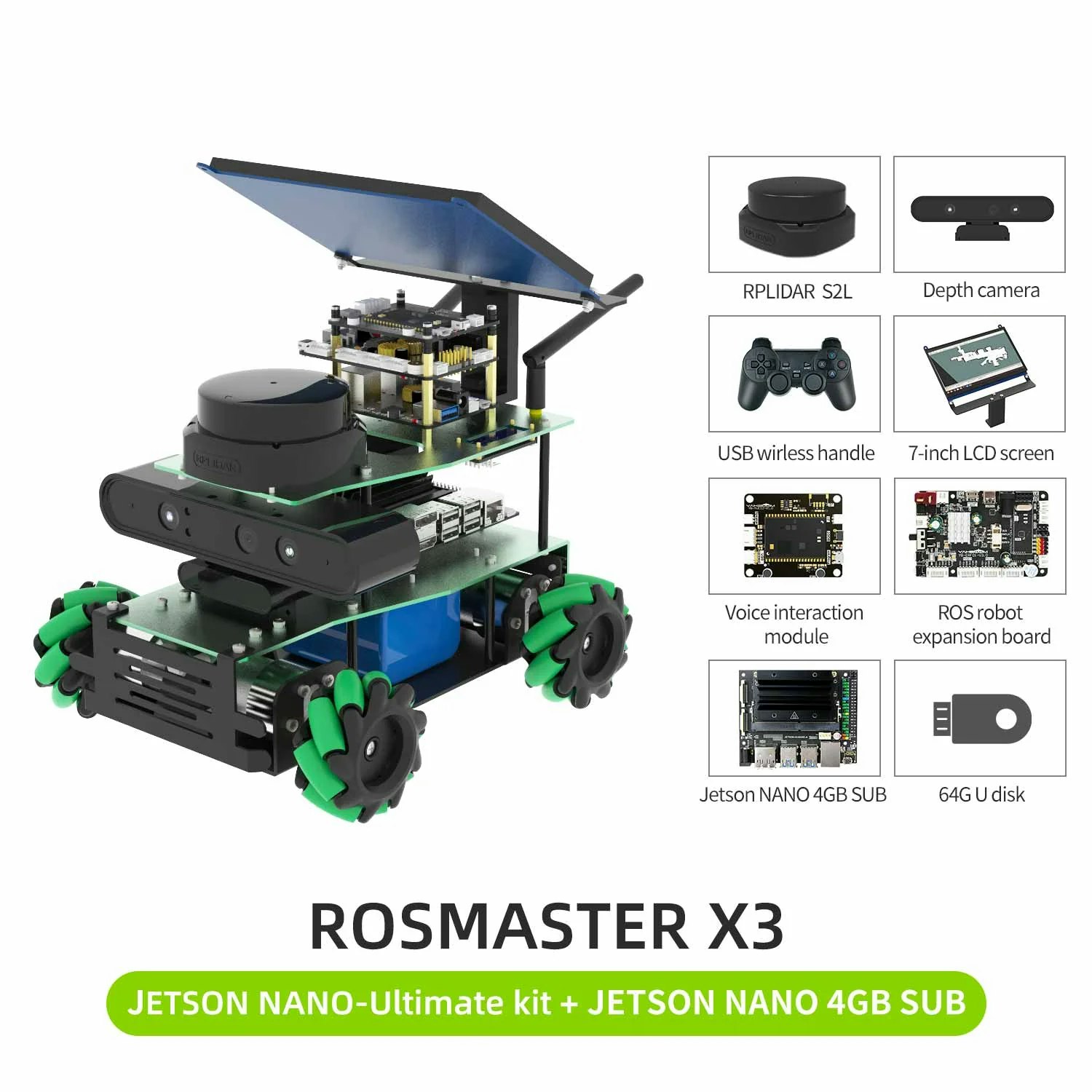 ROSMASTER X3 ROS2 Robot with Mecanum Wheel for Jetson Orin NANO SUPER/Orin NX SUPER/RaspberryPi 5