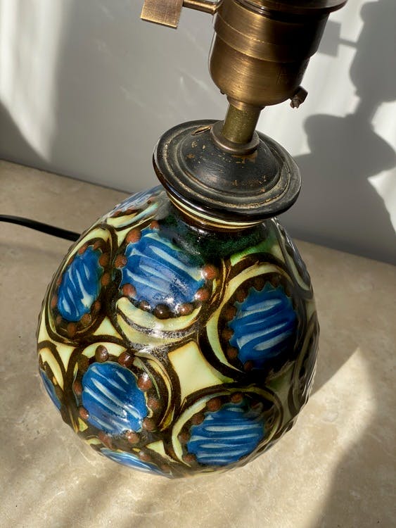 Herman Kähler Colorful Ceramic Table Lamp. 1910s.