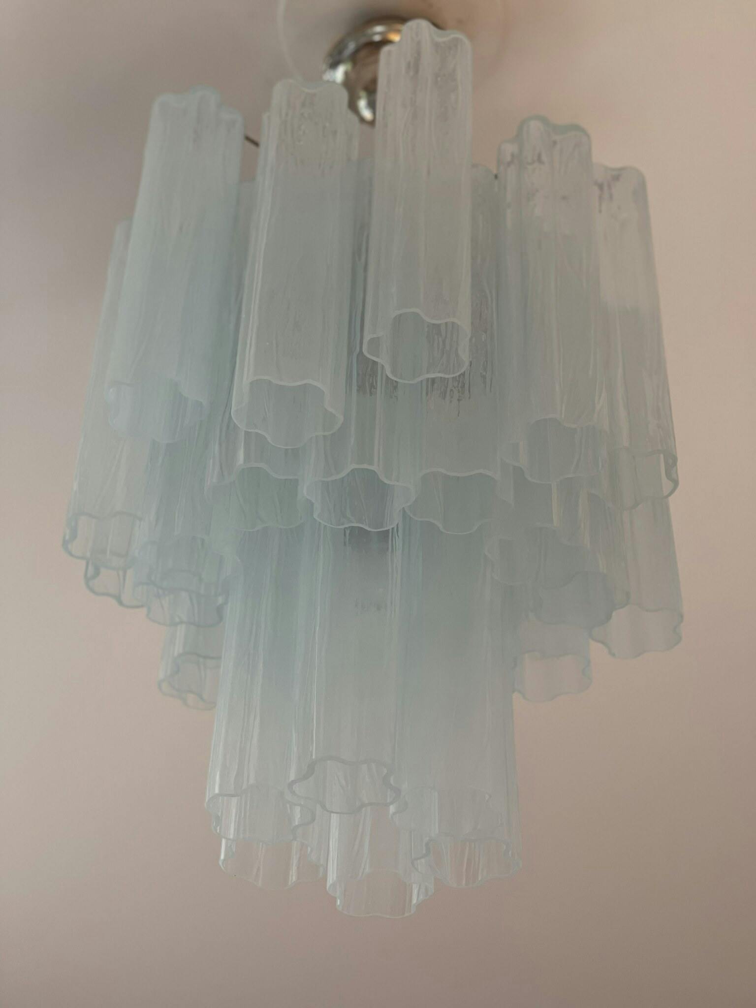 Iceblue Murano Glass Chandelier 'Tubular'. Small size.