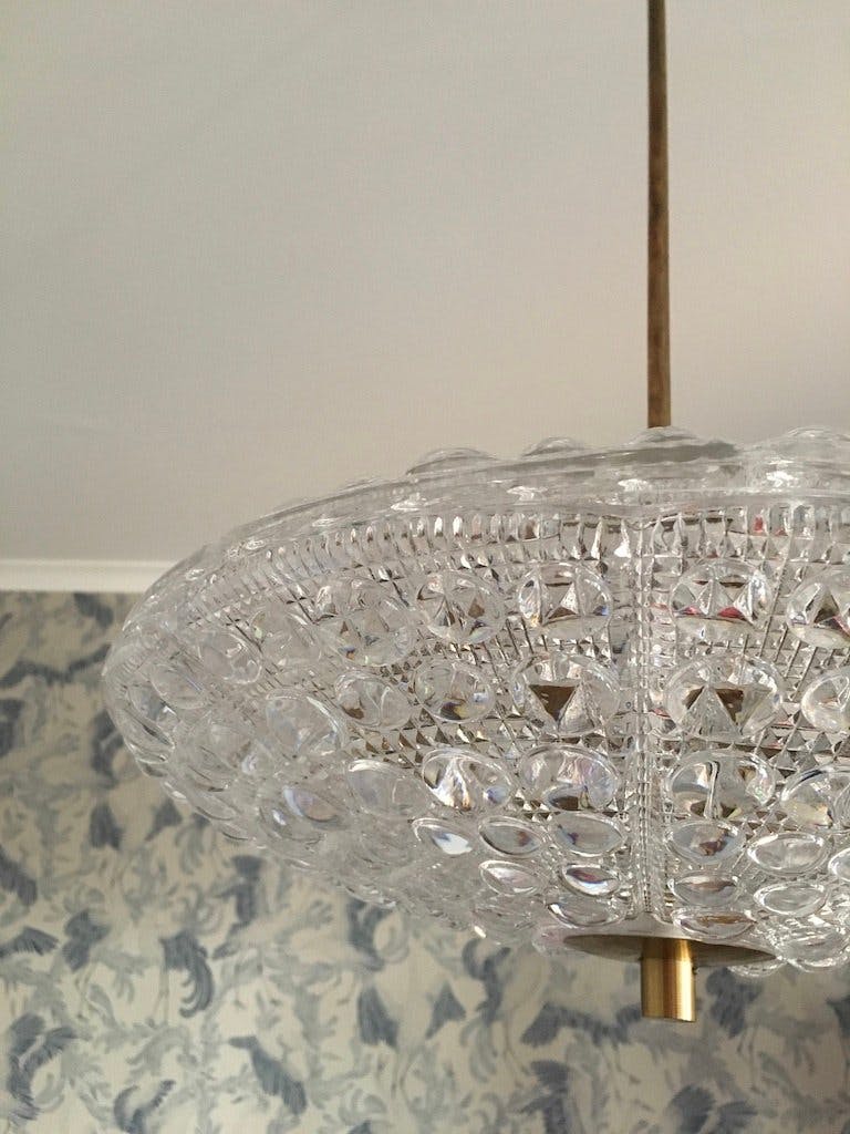 Orrefors Glass Crystal Chandelier 'Flying Saucer' by Carl Fagerlund