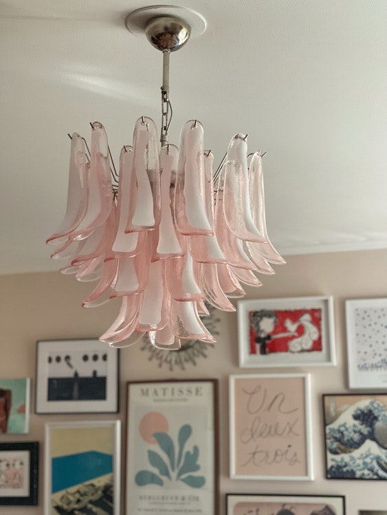 Murano Glass Chandelier Pink 'Mazzega'. Medium Size.