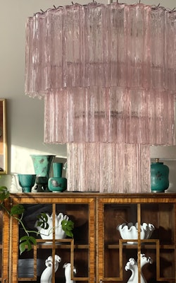 Pink Murano Chandelier 'Tubular'. Large size.