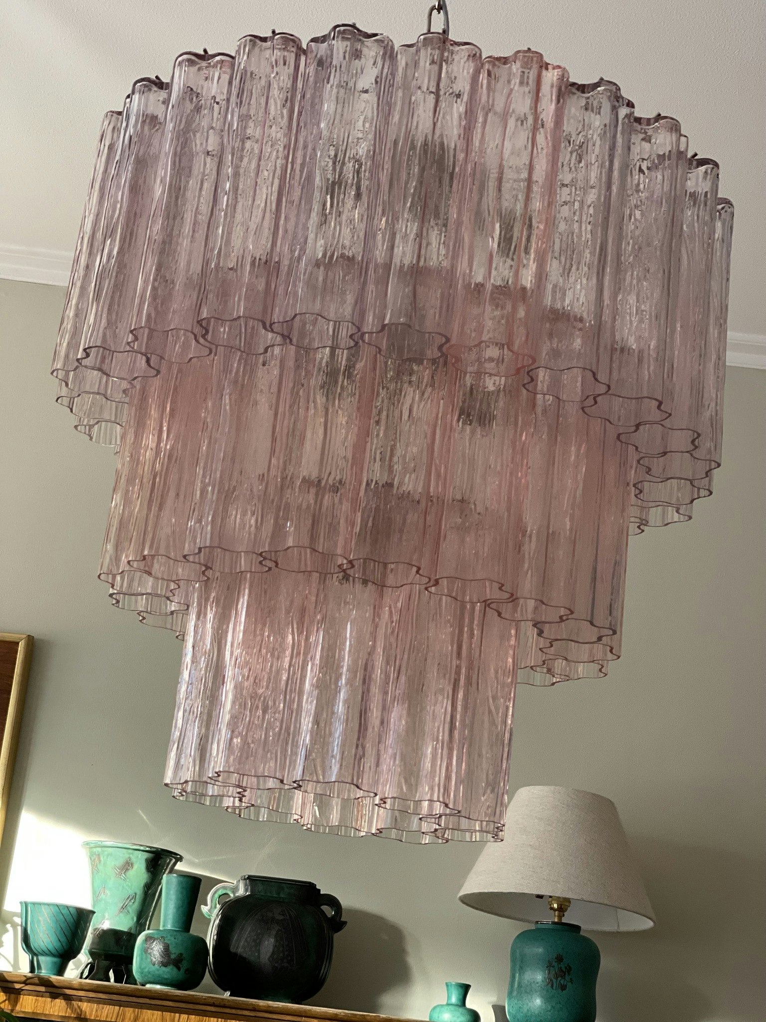 Pink Murano Chandelier 'Tubular'. Large size.